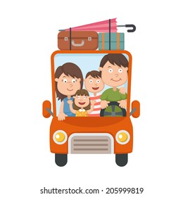 Family traveling in car vector