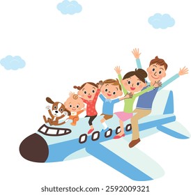 A family traveling on an airplane