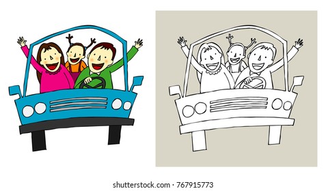 Family traveling on a car.Family Car.