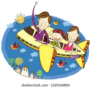 Family travelling in airplane
