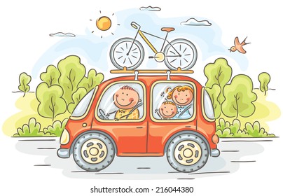 Family travelling by car in the countryside