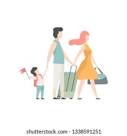 Family Travelling, Father, Mother and Son Going on Summer Vacation with Suitcases Vector Illustration - Shutterstock ID 1338591251