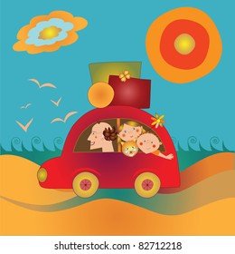 family travels by car
