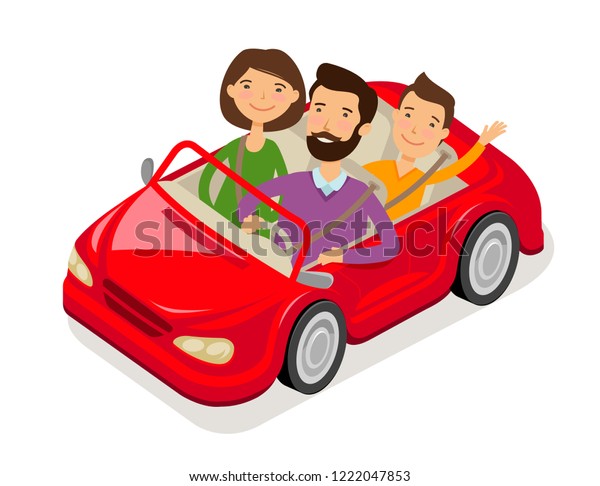 Family\
travels by car. Cartoon vector\
illustration