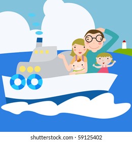 A family travels in ship