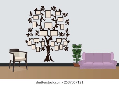 Family tree art wooden tree with photo frames large life wall sticker for home decor