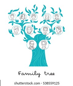 Family tree chart, genealogical tree, family portraits,pedigree thin line style vector