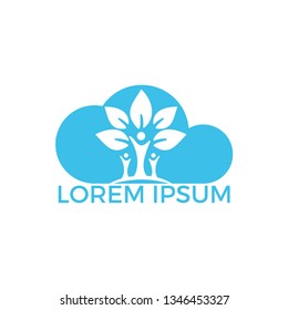 Family tree and cloud logo design. Family health logo design template. Family care symbol icon design vector.