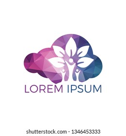 Family tree and cloud logo design. Family health logo design template. Family care symbol icon design vector.