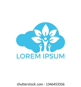 Family tree and cloud logo design. Family health logo design template. Family care symbol icon design vector.