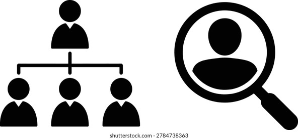 Family tree diagram with three generations and icons of people black and white vector illustration