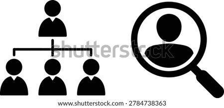 Family tree diagram with three generations and icons of people black and white vector illustration