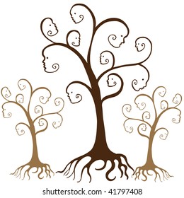 Family tree faces  isolated on a white background.