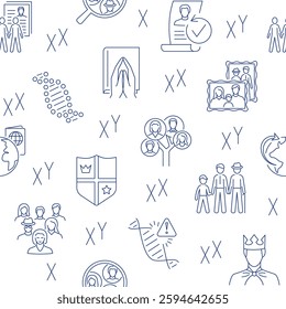 Family tree genealogy seamless pattern in line style. Vector illustration.