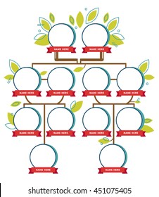 Family tree generation, empty icons infographic for avatars faces  in flat style. Family tree in isolated white background.