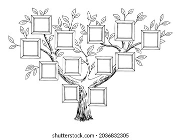 Gráfico de árbol de familia blanco negro aislado vector