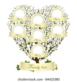 Family Tree In Heart Shape. Vector Illustration.