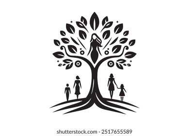 Family Tree icon silhouette vector with white background