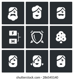 Family tree icons set. Vector Illustration.
Isolated Flat Icons collection on a black background for design