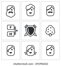 Family tree icons set. Vector Illustration.
Isolated Flat Icons collection on a white background for design