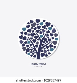 Family tree with leafs of hearts. Nature. Beautiful vector silhouette illustration.