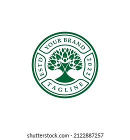 Family Tree of Life logo Stamp with green color vector design
