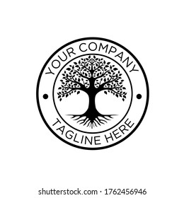 Family Tree of Life Stamp Seal Emblem Oak Banyan Maple logo design vector