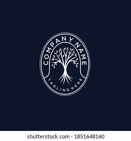 Family Tree of Life Stamp Seal Emblem Oak Banyan Maple logo design vector