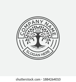Family Tree of Life Stamp Seal Emblem Oak Banyan Maple logo design vector
