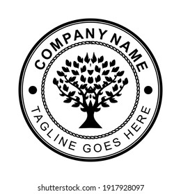 Family Tree of Life Stamp Seal Emblem Oak Banyan Maple logo design vector. Treel ogo  Emblem logo design inspiration.