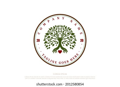 Family Tree of Life Stamp Seal Emblem Oak Banyan Maple Logo Design Vector