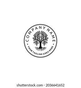 Family Tree of Life Stamp Seal Emblem Oak Banyan Maple Logo Design Vector