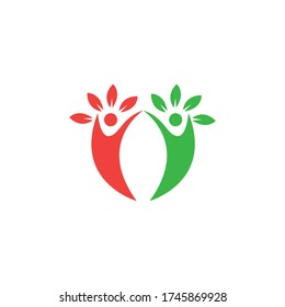 Family tree logo. Colorful leaves love family parents green and red tree icon