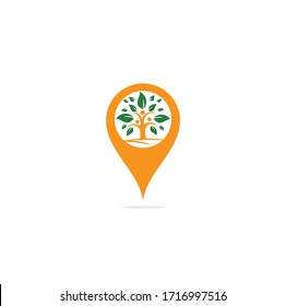 Family Tree map pin shape concept Logo Design. Family Tree Symbol Icon Logo Design. Human tree logo.