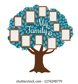 Family Tree with photo frame isolated on white. Vectoir family togetherness community, genealogy frame with photo illustration