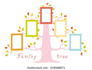 Family tree with photo frames. Freehand drawing. Doodle. Hand Drawn. Outline.	