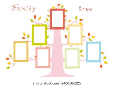 Family tree with photo frames. Freehand drawing. Doodle. Hand Drawn. Outline.	