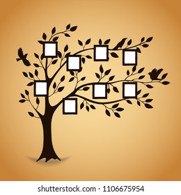 Family tree with photo frames. Memories. Insert your photo into template frames. Collage vector illustration.