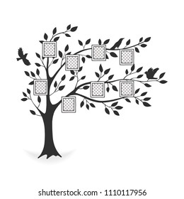 Family tree with photo frames. Memories. Insert your photo into template frames. Collage vector illustration.