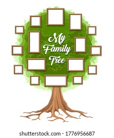 Family tree with photo frames. Parents and children pictures, dynasty of generations. Vector illustration.