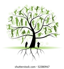 Family tree, relatives, people silhouettes