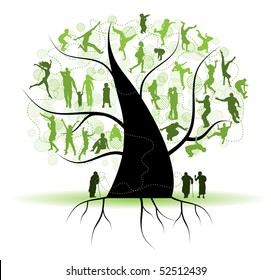 Family tree, relatives, people silhouettes