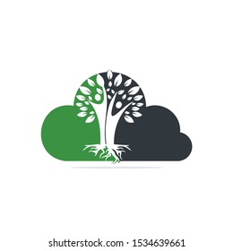 Family Tree And Roots Cloud Shape Logo Design. Family Tree Symbol Icon Logo Design	