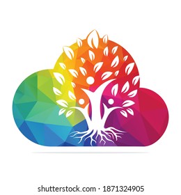 Family Tree And Roots Cloud Shape Logo Design. Family Tree Symbol Icon Logo Design	