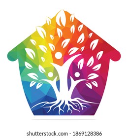 Family Tree And Roots Home Shape Logo Design. Family Tree House Symbol Icon Logo Design	