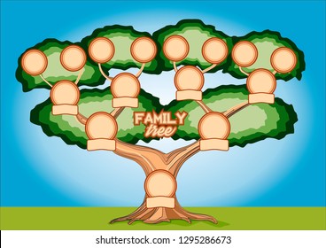 Family Tree Self-Fill Template. Cartoon style. Genealogical tree