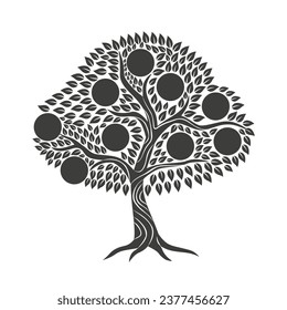 family tree silhouette. big family tree silhouette. black family tree isolated on white background. hand drawn design. vector illustration. Diagram showing generation family tree.