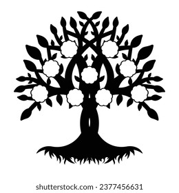 family tree silhouette. big family tree silhouette. black family tree isolated on white background. hand drawn design. vector illustration. Diagram showing generation family tree.