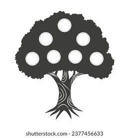 family tree silhouette. big family tree silhouette. black family tree isolated on white background. hand drawn design. vector illustration. Diagram showing generation family tree.
