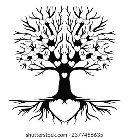 family tree silhouette. big family tree silhouette. black family tree isolated on white background. hand drawn design. vector illustration. Diagram showing generation family tree.